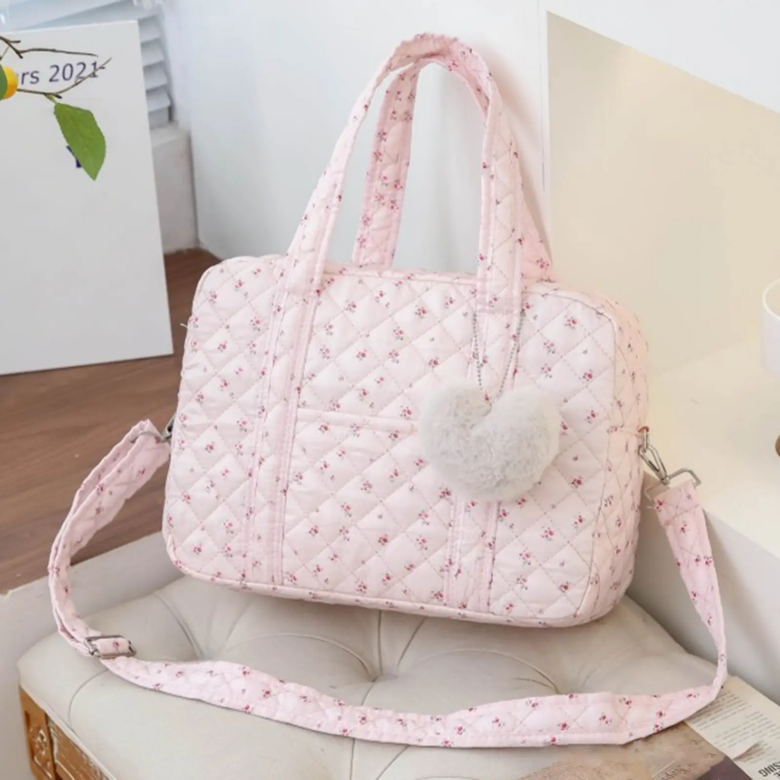 Quilted Embroidery Handbag Large Capacity Ins Tote Bag Floral Printed Puffy Lightweight Handbag Mother and Baby Bag
