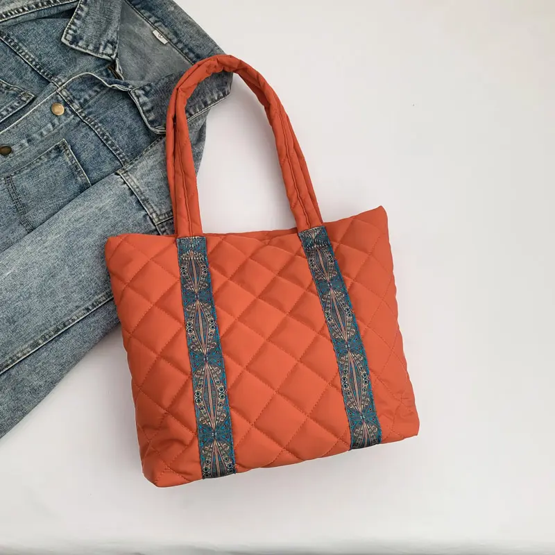 Puffer Tote Bag for Women Quilted Shoulder Bag Large Capacity Satchel Purse Puffy Bag for Work Travel Shop