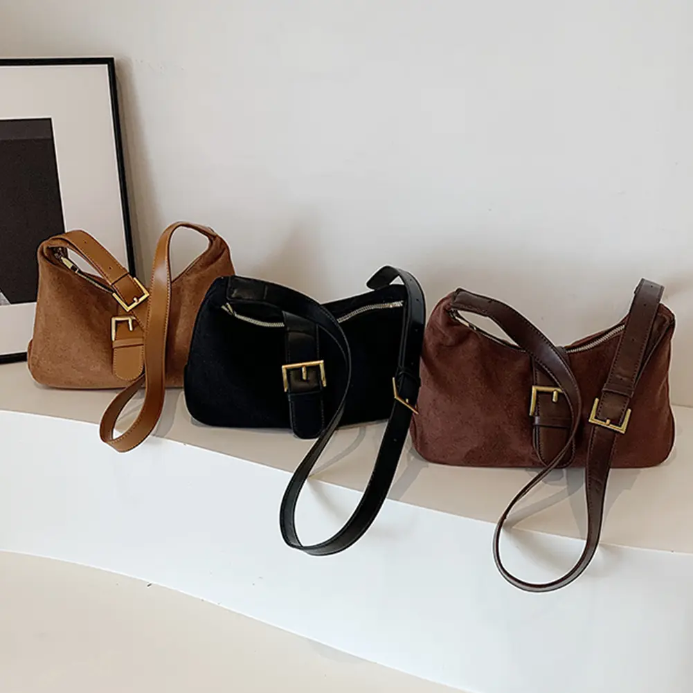 Women Suede Shoulder Bag Crescent Bag Slouchy Hobo Bag Adjustable Strap Top-Handle Bag for Work Travel