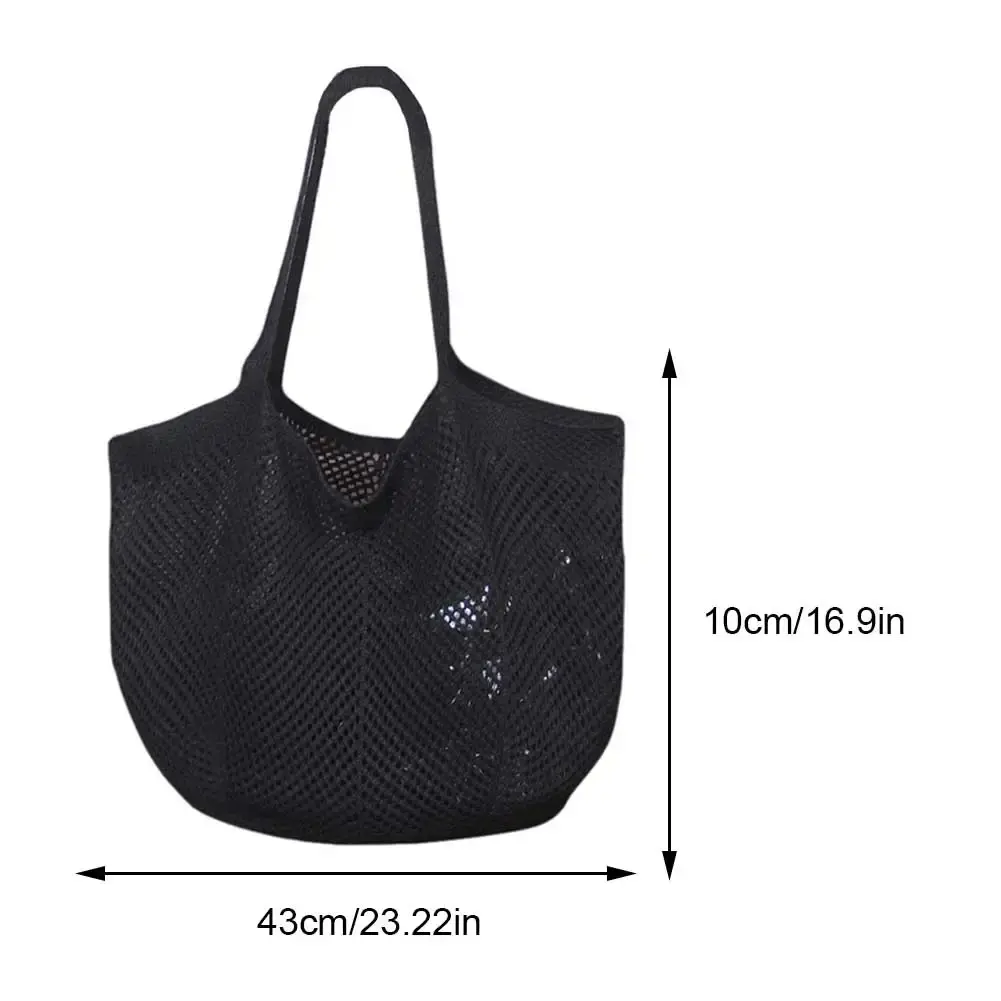 Women Knitted Tote Handbag Hollow Out Knitting Shopping Handbag Large Capacity Crochet Grocery Bag Ladies Daily Handbag