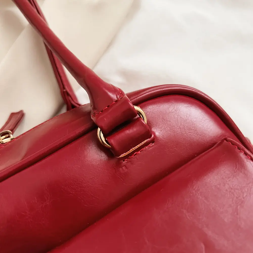 Retro Underarm Bag Double Pocket PU Leather Shopping Bag Fashion Solid Designer Armpit Bag Casual Zipper Portable Ladies Purses