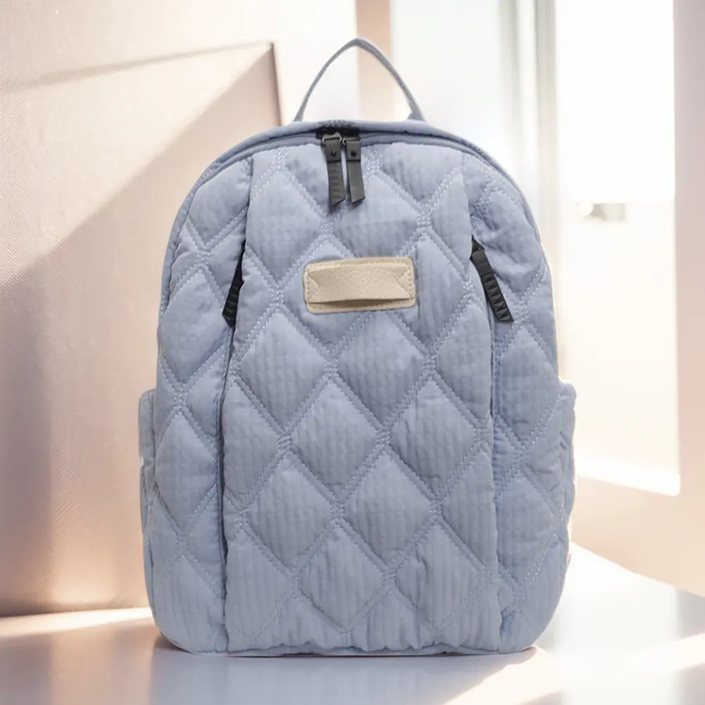 Quilted Cotton Backpack Women Adjustable Shoulder Strap School Bag Large Capacity Knapsack Zipper Book Bag