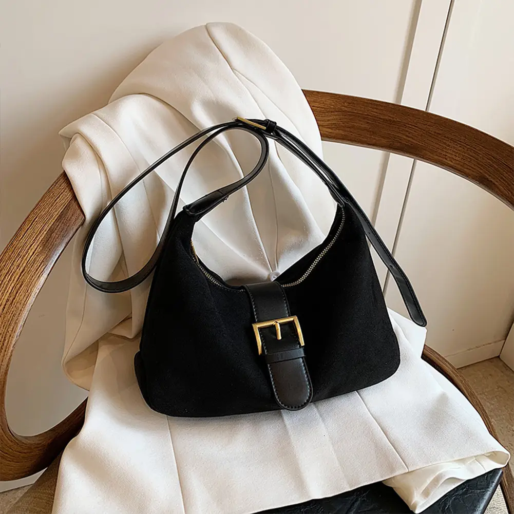 Women Suede Shoulder Bag Crescent Bag Slouchy Hobo Bag Adjustable Strap Top-Handle Bag for Work Travel