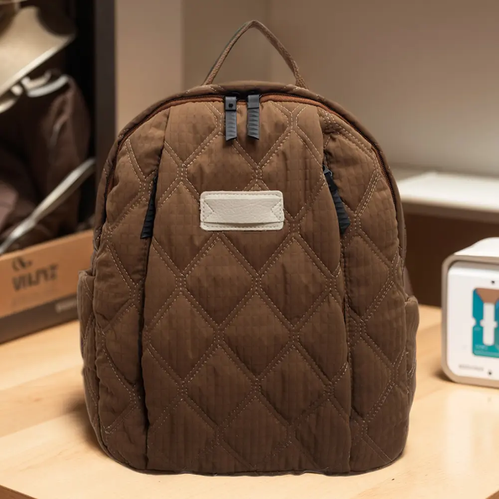 Quilted Cotton Backpack Women Adjustable Shoulder Strap School Bag Large Capacity Knapsack Zipper Book Bag