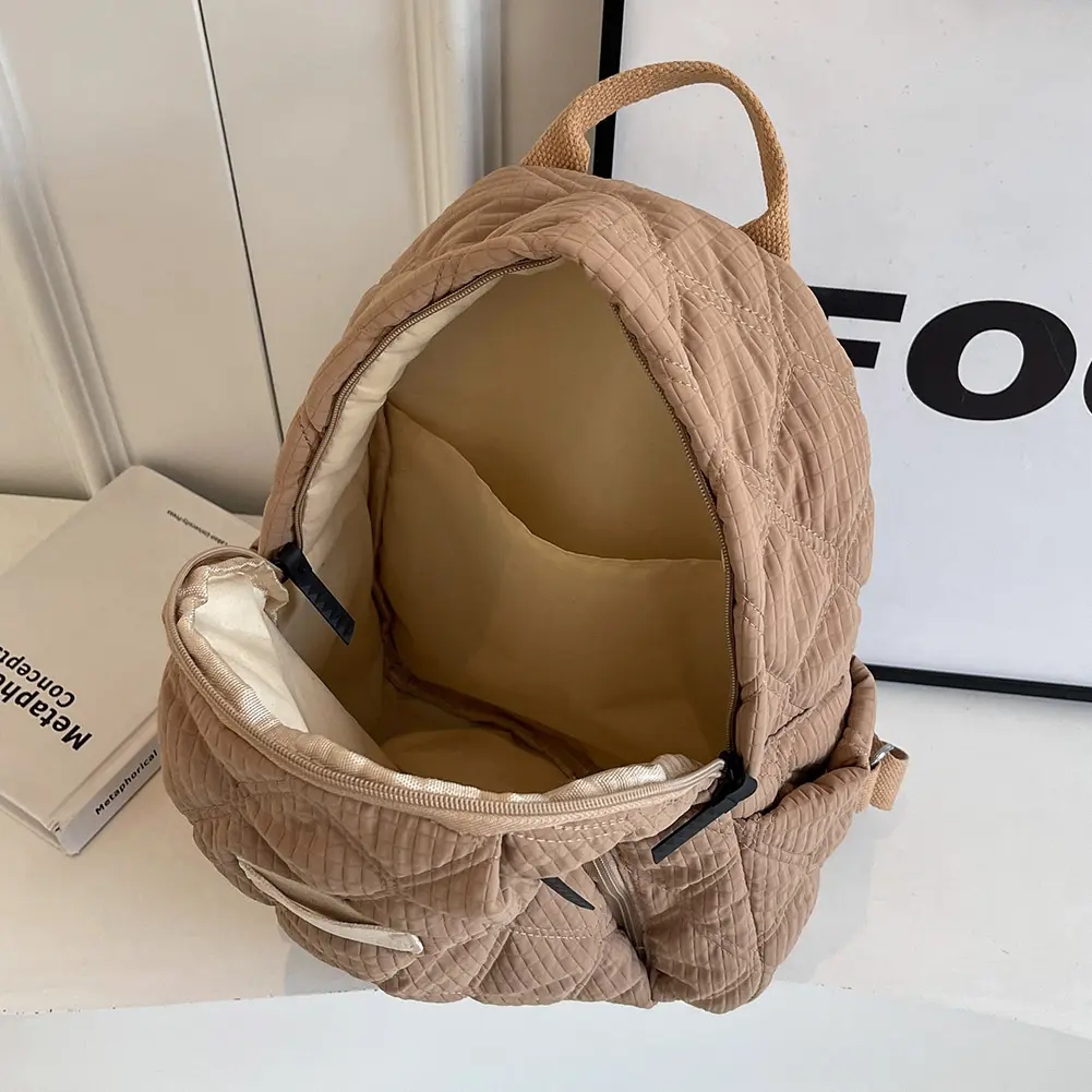 Quilted Cotton Backpack Women Adjustable Shoulder Strap School Bag Large Capacity Knapsack Zipper Book Bag