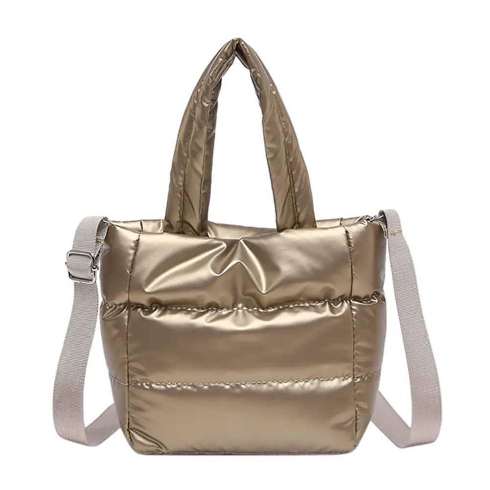 Woman Puffy Lightweight Handbag Large Capacity Quilted Shoulder Bag Adjustable Strap Padded Sling Bag Shopping Bag