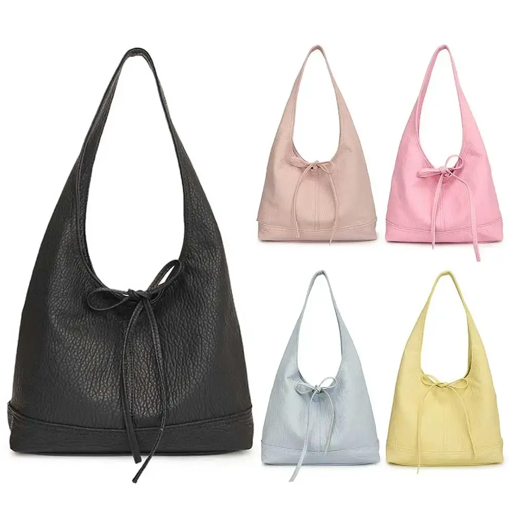 Shoulder Bag for Women Bowtie Underarm Bag PU Leather Solid Handbag Large Capacity Travel Shopping Commuter Bag