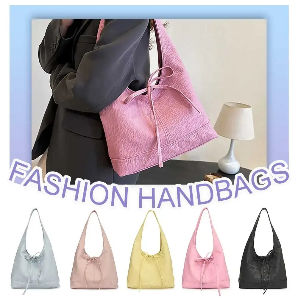 Shoulder Bag for Women Bowtie Underarm Bag PU Leather Solid Handbag Large Capacity Travel Shopping Commuter Bag