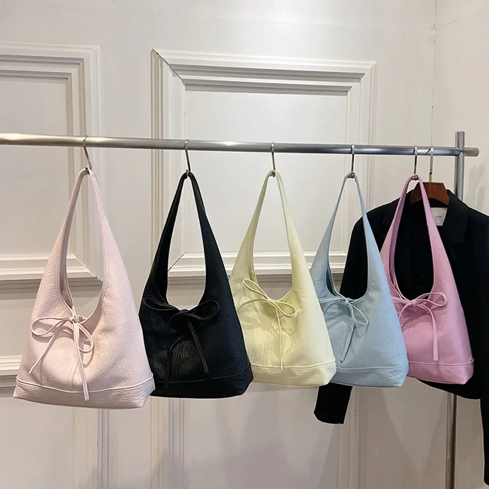 Shoulder Bag for Women Bowtie Underarm Bag PU Leather Solid Handbag Large Capacity Travel Shopping Commuter Bag