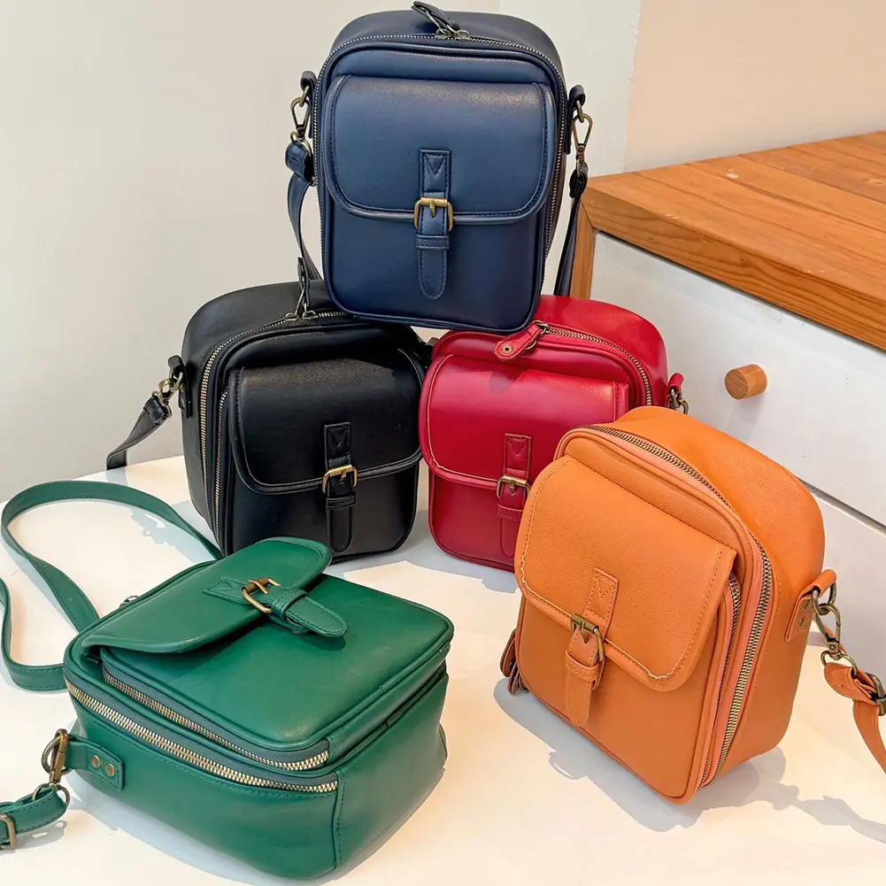 Leather Zipper Shoulder Handbag Purse & Adjustable Removable Strap Trendy Sling Bag Cellphone Bag Wallet Purse for Women Men