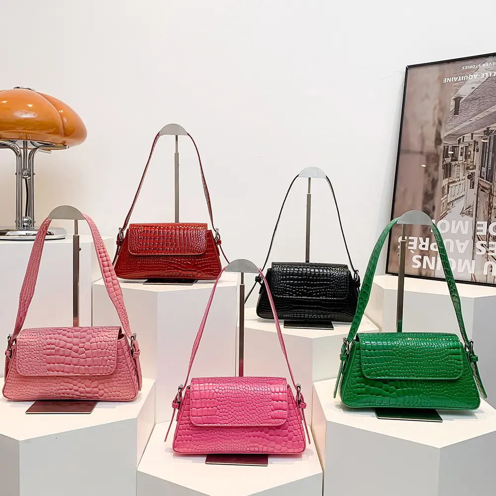 PU Patent Leather Shoulder Bag Crocodile Pattern Women Handbag Magnetic Buckle Clutch Purse Hobo Bag Travel Shopping Bag