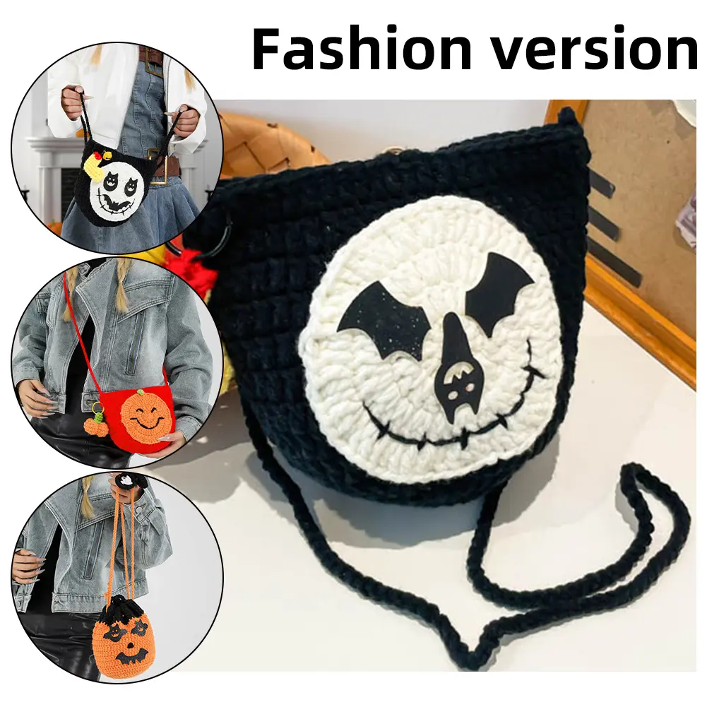 Holloween Crochet Shoulder Bag for Women Messenger Bag Novelty Cartoon Handbag Funny Satchel Purse for Shopping Travel