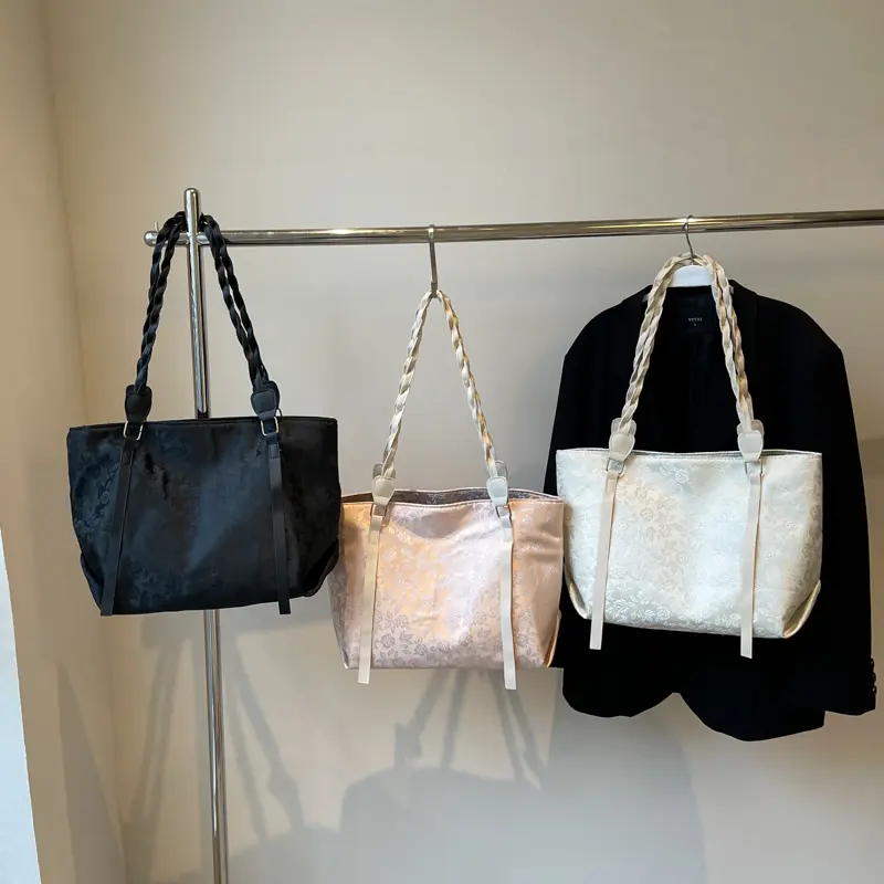 Women Floral Shoulder Bag Large Capacity Flower Pattern Tote Bag Solid Color Casual Top Handle Bag Daily Bag for Female