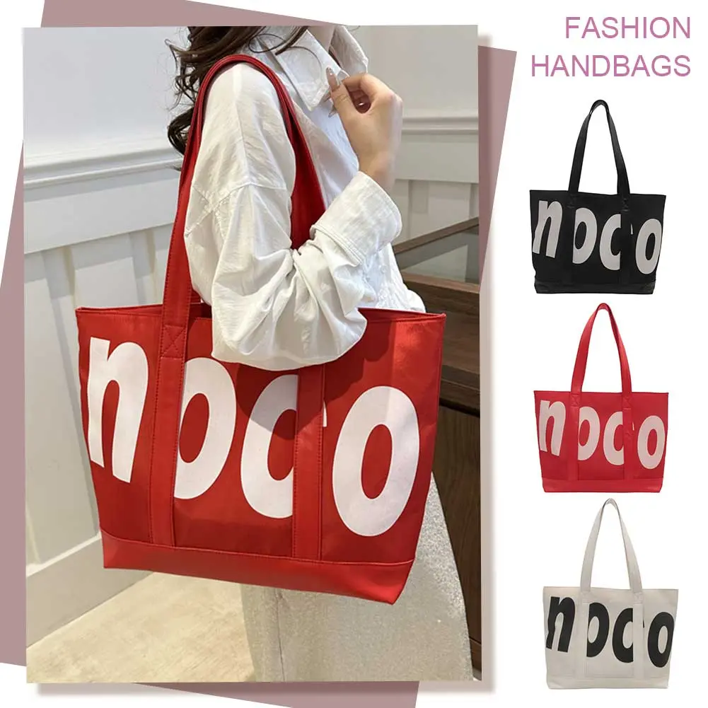 Fashion Letter Design Handbag Large Capacity Shoulder Bag PU Leather Hobo Bag for Women Work Shopping Travel