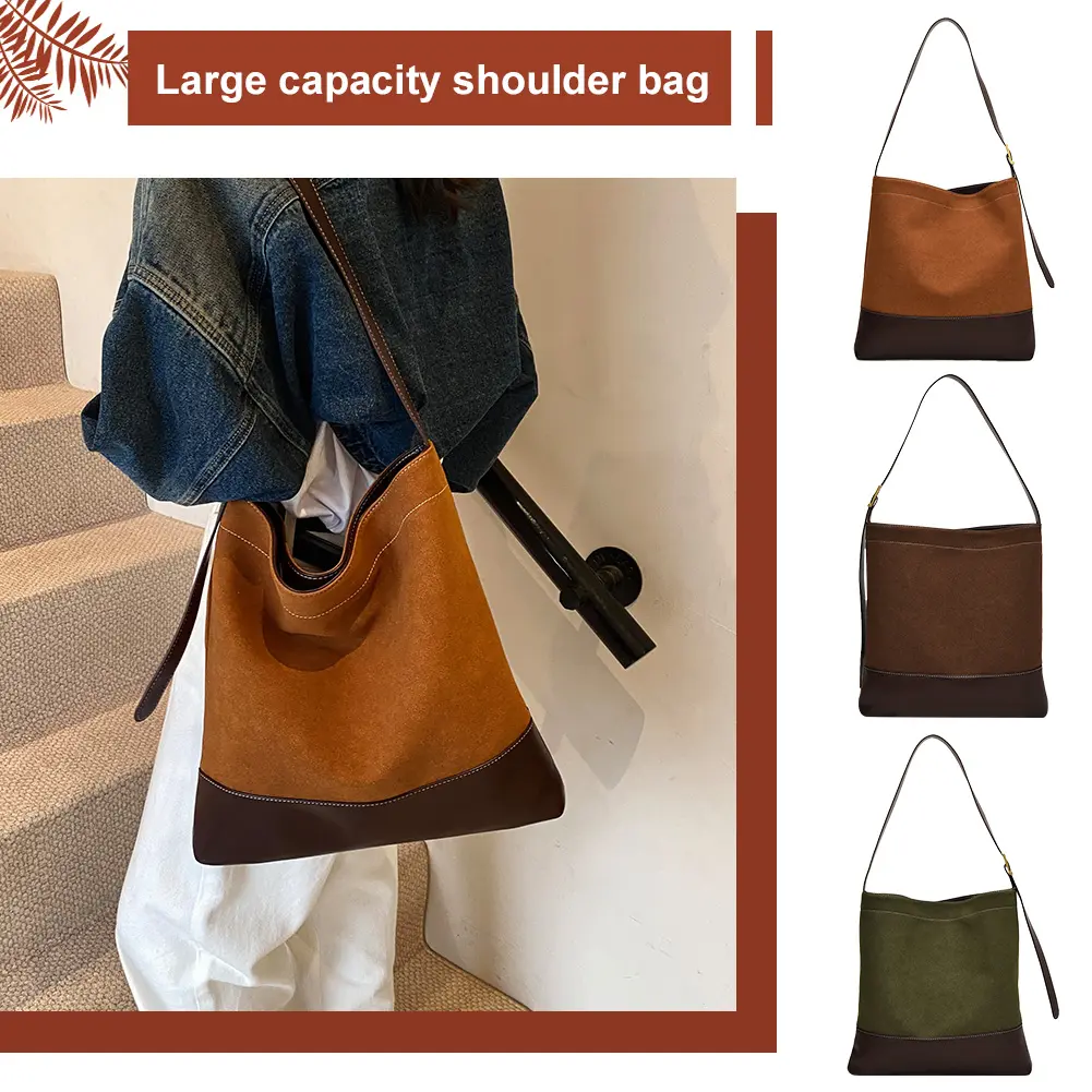 Women PU Suede Crossbody Bag with Inner Pocket Satchel Bag Large Capacity Hobo Bag Trendy Handbag Work Travel Bag