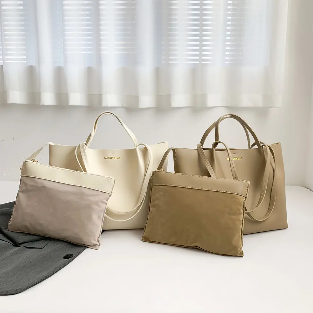 Women PU Shoulder Bag Stylish Single Shoulder Bag Large Capacity Minimalist Handbags with Pouch Slouchy Tote Bag Simple Work Bag