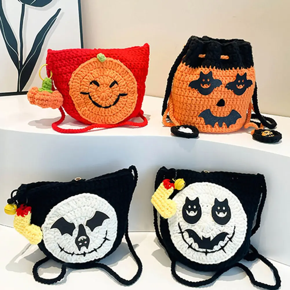 Holloween Crochet Shoulder Bag for Women Messenger Bag Novelty Cartoon Handbag Funny Satchel Purse for Shopping Travel