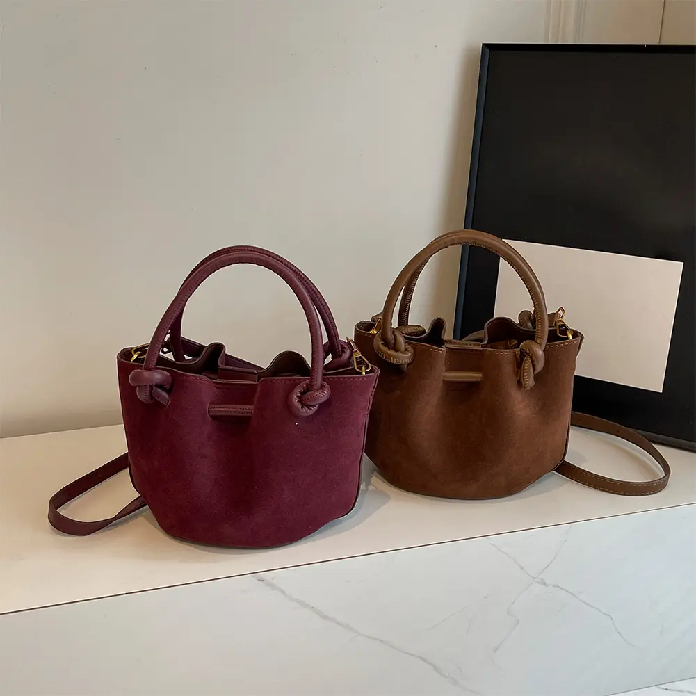 Women Retro Top Handle Bag PU Leather Lady Handbags Purses Fashion Versatile Bucket Bag Single Shoulder Bucket Bag Sling Bag