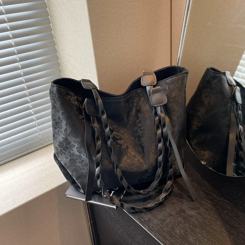 Women Floral Shoulder Bag Large Capacity Flower Pattern Tote Bag Solid Color Casual Top Handle Bag Daily Bag for Female