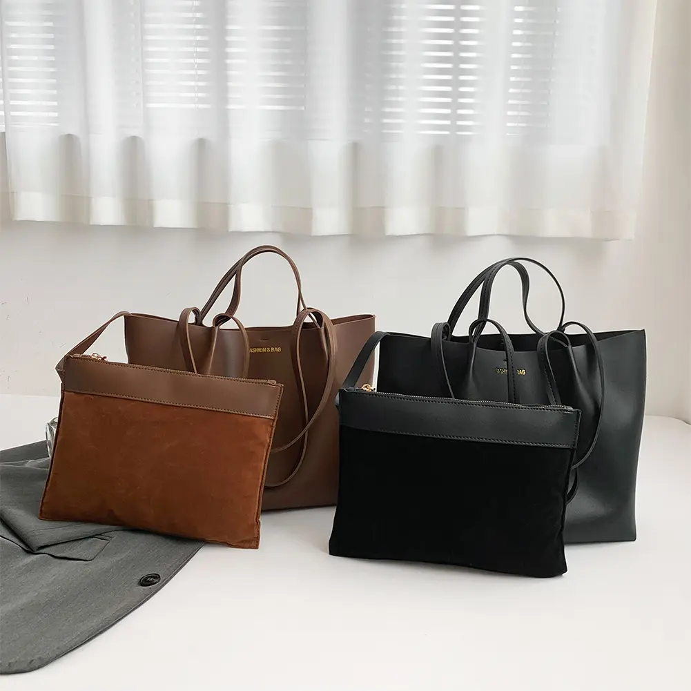 Women PU Shoulder Bag Stylish Single Shoulder Bag Large Capacity Minimalist Handbags with Pouch Slouchy Tote Bag Simple Work Bag