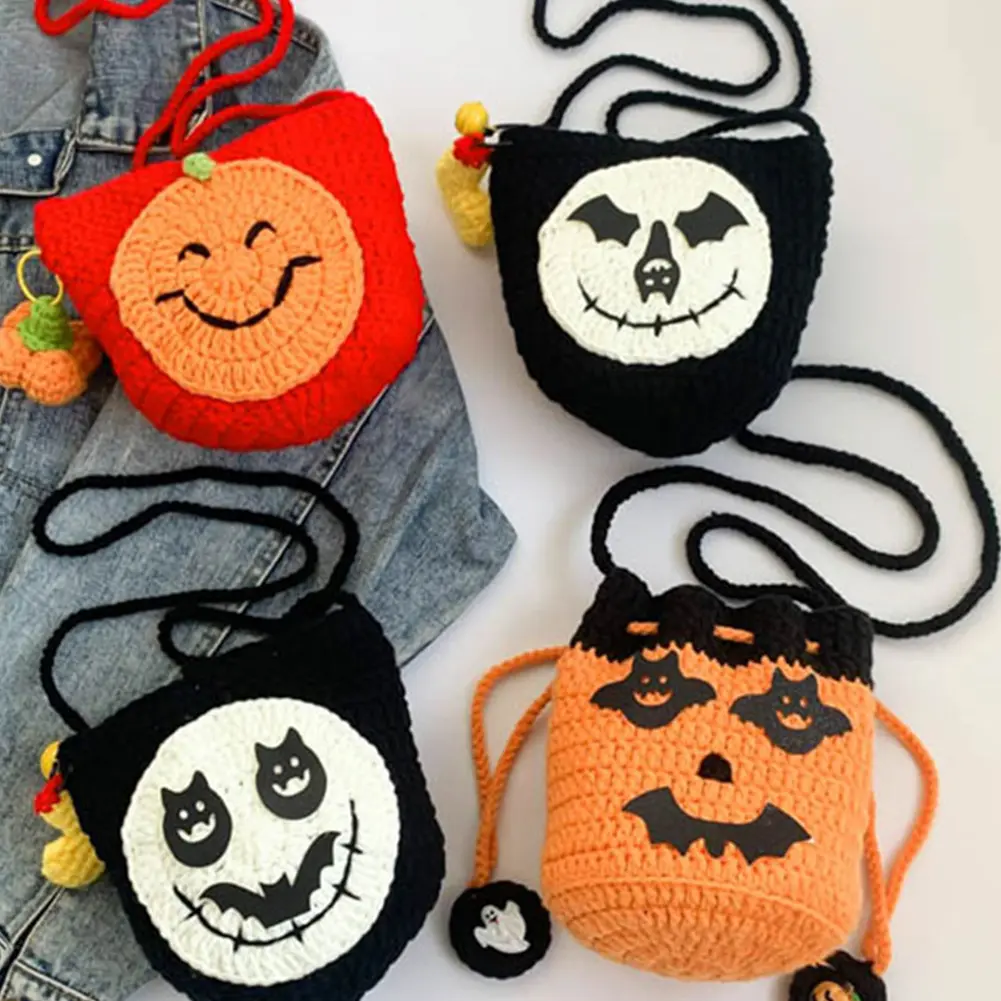 Holloween Crochet Shoulder Bag for Women Messenger Bag Novelty Cartoon Handbag Funny Satchel Purse for Shopping Travel