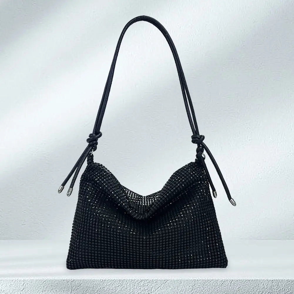 Women Rhinestones Handbag Chic Sparkle Satchel Clutch Zipper Fashion Tote Handbag Versatile Strap Adjustable Formal Dressy Purse