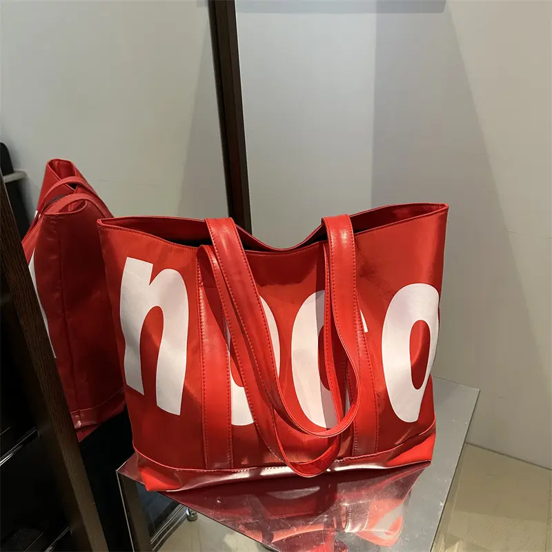 Fashion Letter Design Handbag Large Capacity Shoulder Bag PU Leather Hobo Bag for Women Work Shopping Travel