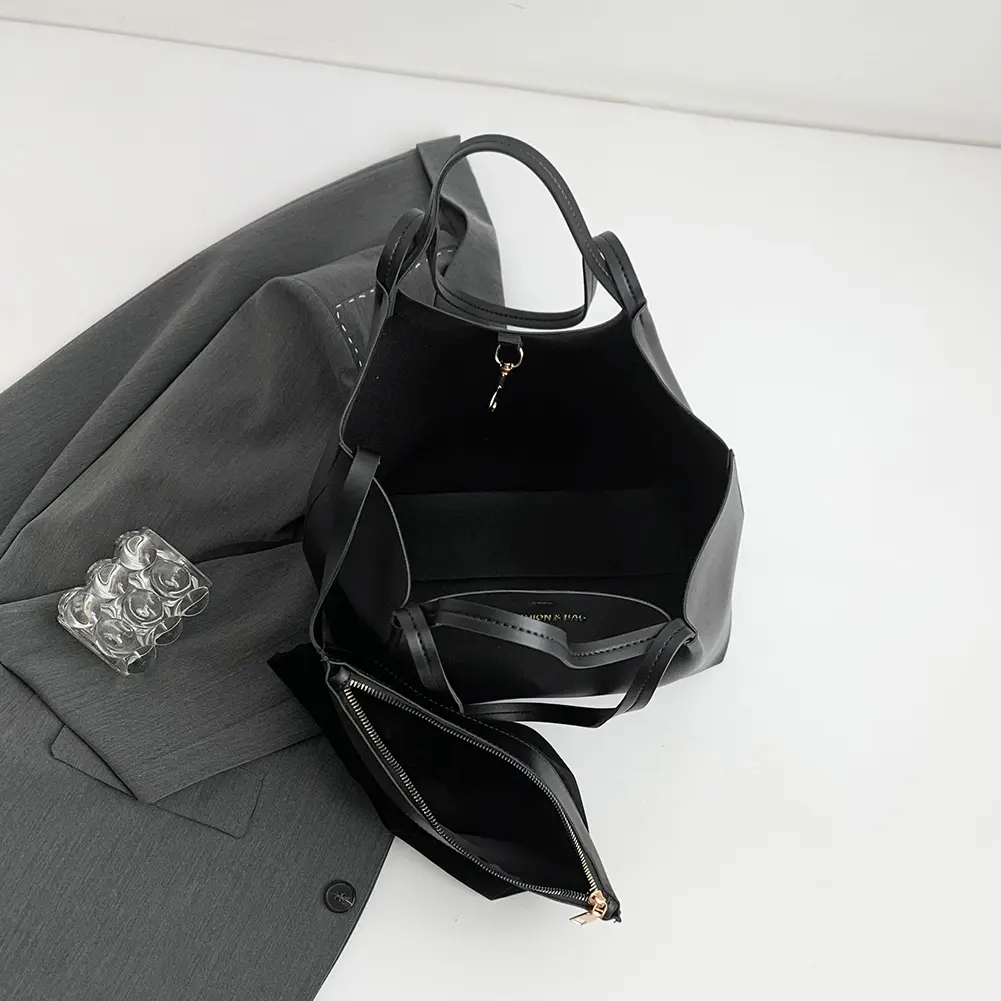 Women PU Shoulder Bag Stylish Single Shoulder Bag Large Capacity Minimalist Handbags with Pouch Slouchy Tote Bag Simple Work Bag