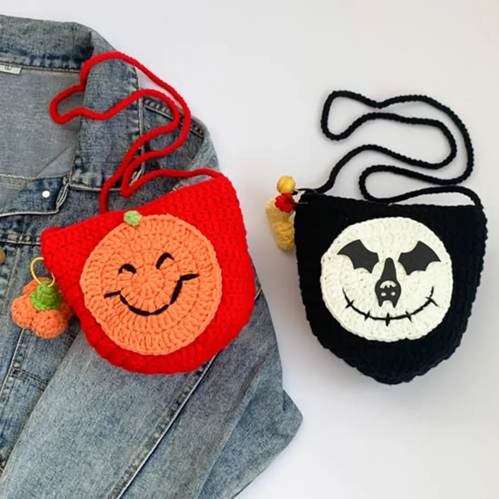 Holloween Crochet Shoulder Bag for Women Messenger Bag Novelty Cartoon Handbag Funny Satchel Purse for Shopping Travel