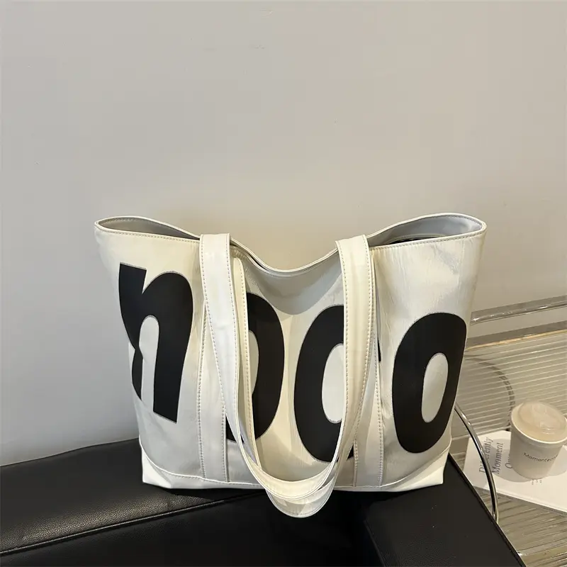 Fashion Letter Design Handbag Large Capacity Shoulder Bag PU Leather Hobo Bag for Women Work Shopping Travel