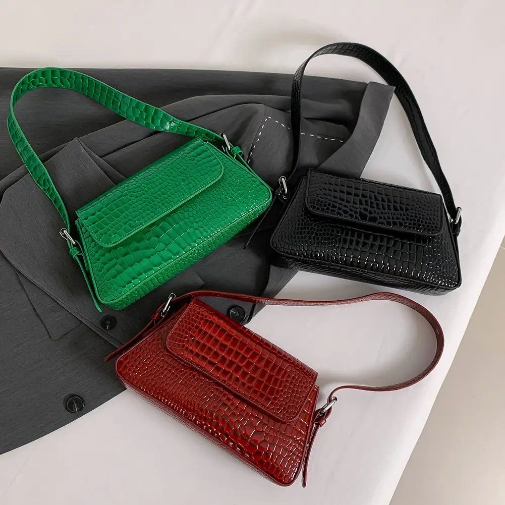 PU Patent Leather Shoulder Bag Crocodile Pattern Women Handbag Magnetic Buckle Clutch Purse Hobo Bag Travel Shopping Bag