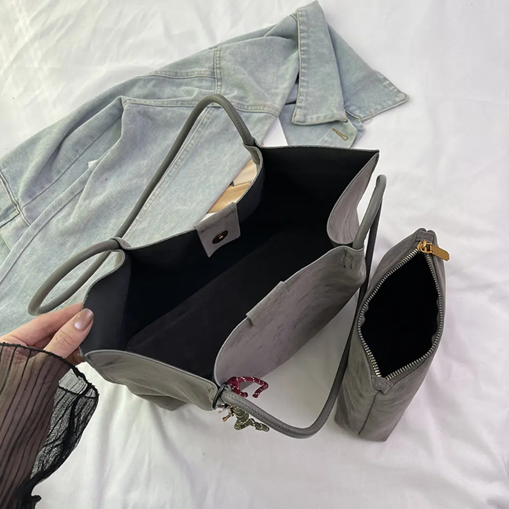 Women Vintage Tote Bag Large Capacity Suede Slouchy Tote Handbag Retro Top-Handle Bag Female Commute Bag