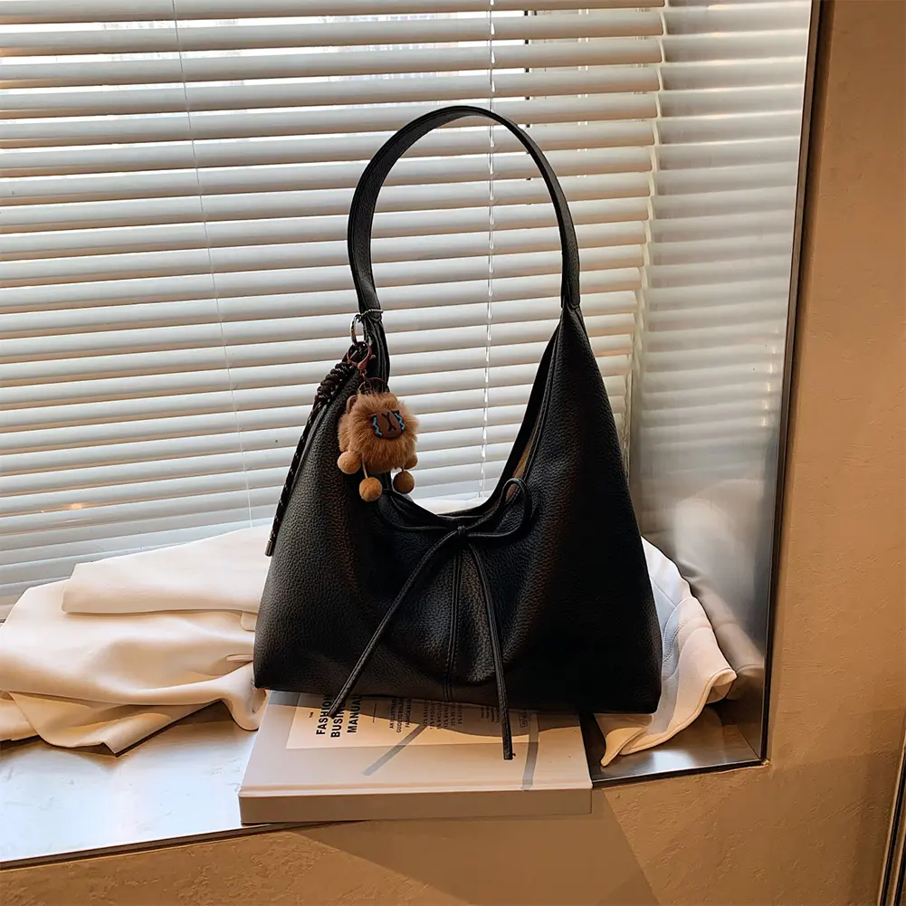 Shoulder Bag for Women Bow Hobo Bag PU Leather Solid Color Underarm Bag Trendy Mini Purse for Commuting Travel