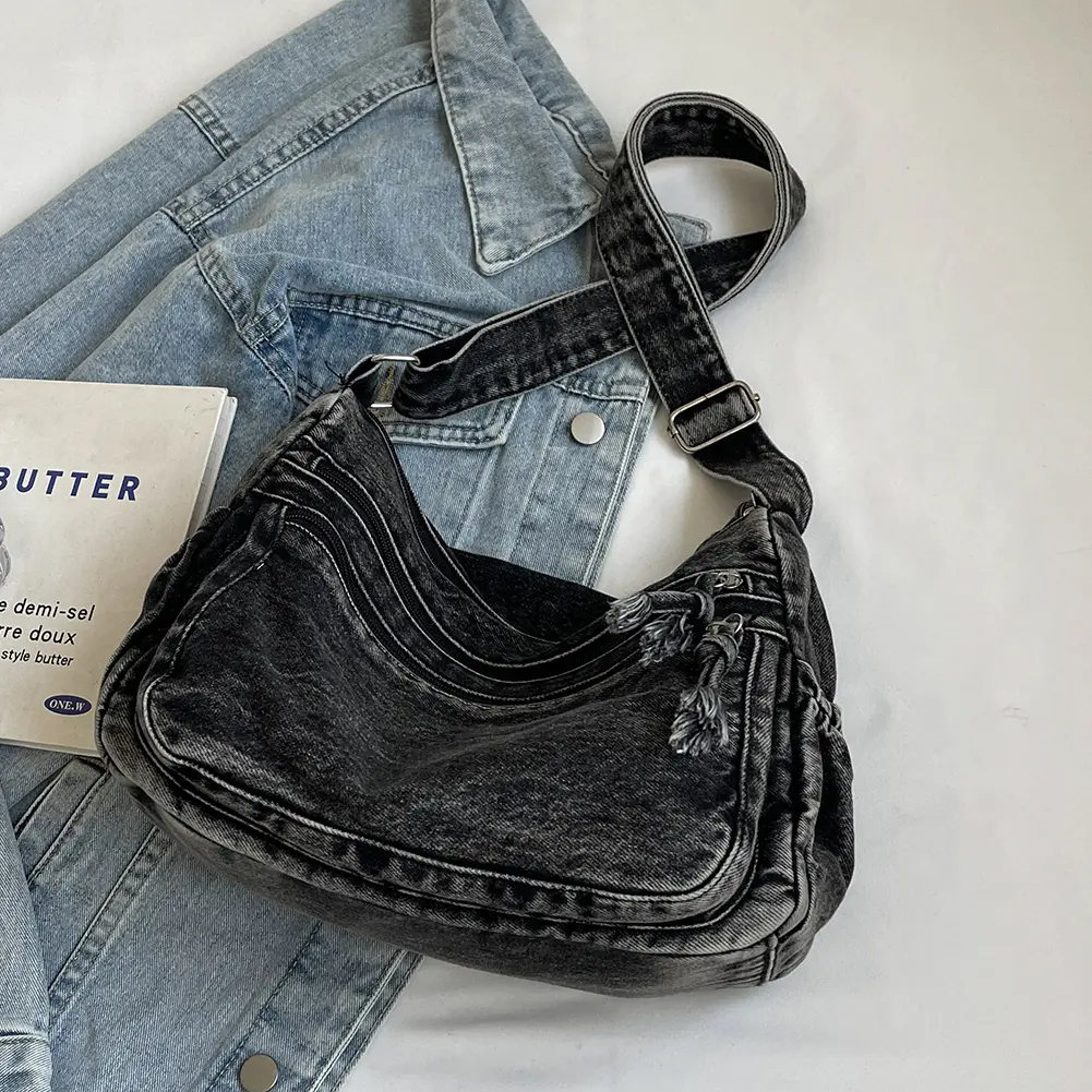 Denim Satchel Large Capacity Stylish Crossbody Bags Women's Fashion Shoulder Bag Adjustable Strap Messenger Bag Casual Sling Bag
