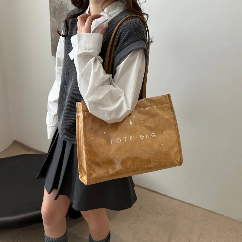 PVC Dupont Paper Shoulder Bag Large Capacity Simple Handbag Waterproof Casual Tote Bag Female Travel Shopping Date Bag