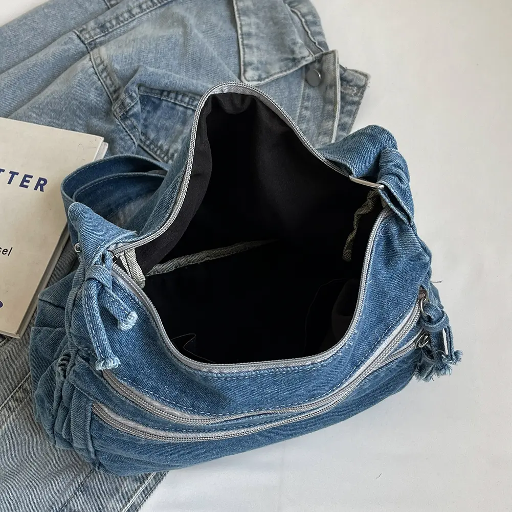 Denim Satchel Large Capacity Stylish Crossbody Bags Women's Fashion Shoulder Bag Adjustable Strap Messenger Bag Casual Sling Bag