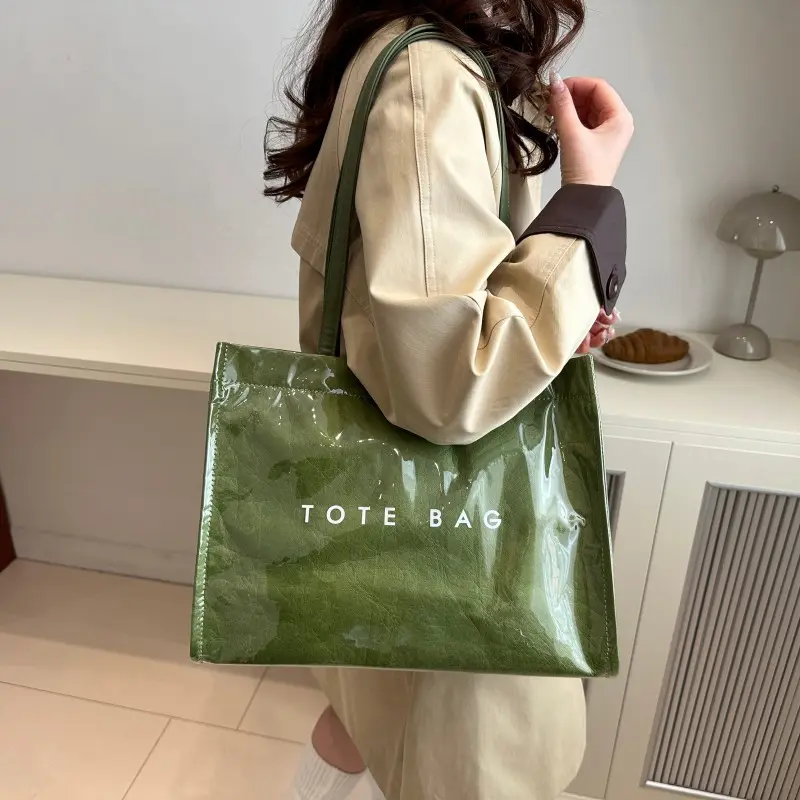 PVC Dupont Paper Shoulder Bag Large Capacity Simple Handbag Waterproof Casual Tote Bag Female Travel Shopping Date Bag
