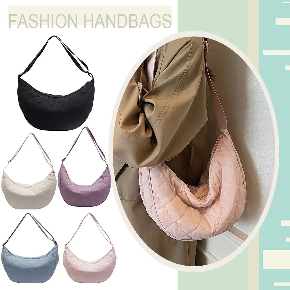 Women Quilted Puffer Shoulder Bag Diamond Lattice Puffy Crossbody Bag Large Capacity Fashion Quilted Sling Bag Ladies Daily Bag