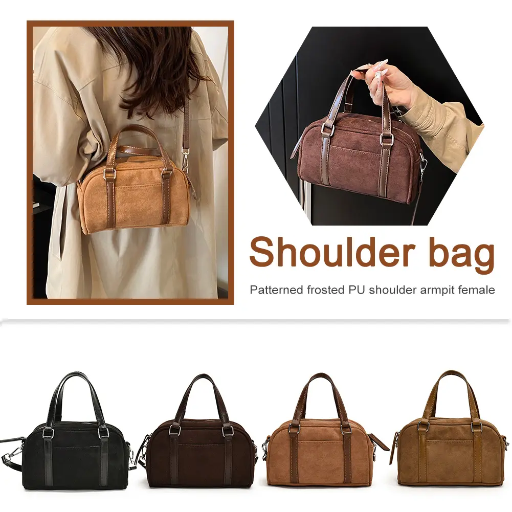 Women Suede Shoulder Bag Adjustable Strap Tote Bag with Interior Pocket Top Handle Bag Zipper for Work Travel