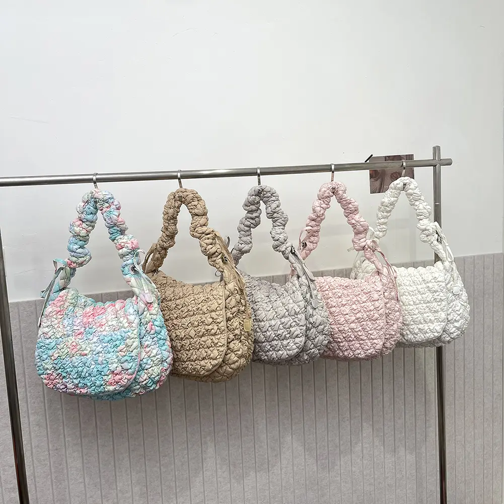 Shoulder Bag Quilted Puffy Handbag for Women Adjustable Strap Carryall Bag Zipper Puff Purse for Travel Work