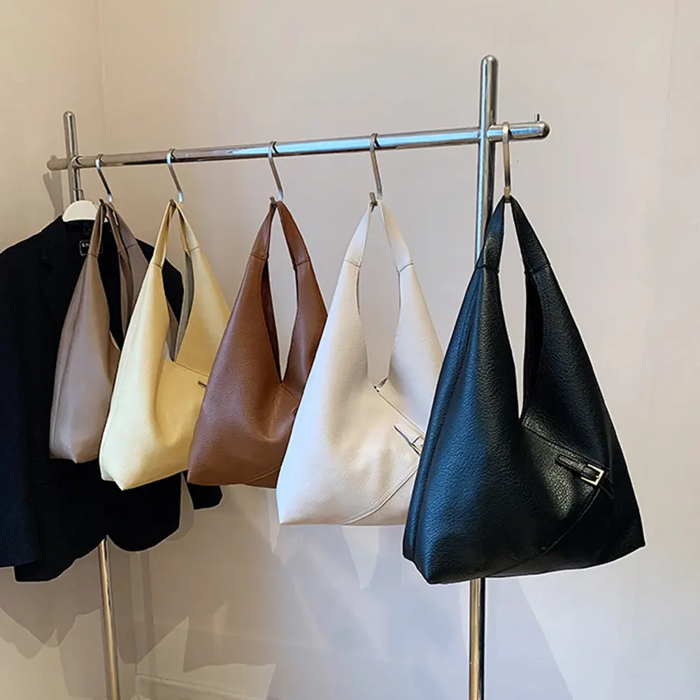Women PU Shoulder Bag Fashion Tote Bag Large Capacity Slouchy Hobo Bag Hasp Closure Casual Tote Purse Vintage Shopper Bag
