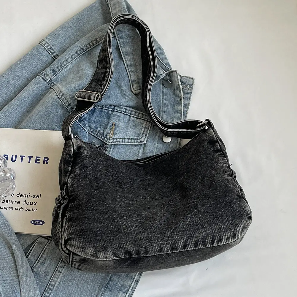 Denim Satchel Large Capacity Stylish Crossbody Bags Women's Fashion Shoulder Bag Adjustable Strap Messenger Bag Casual Sling Bag