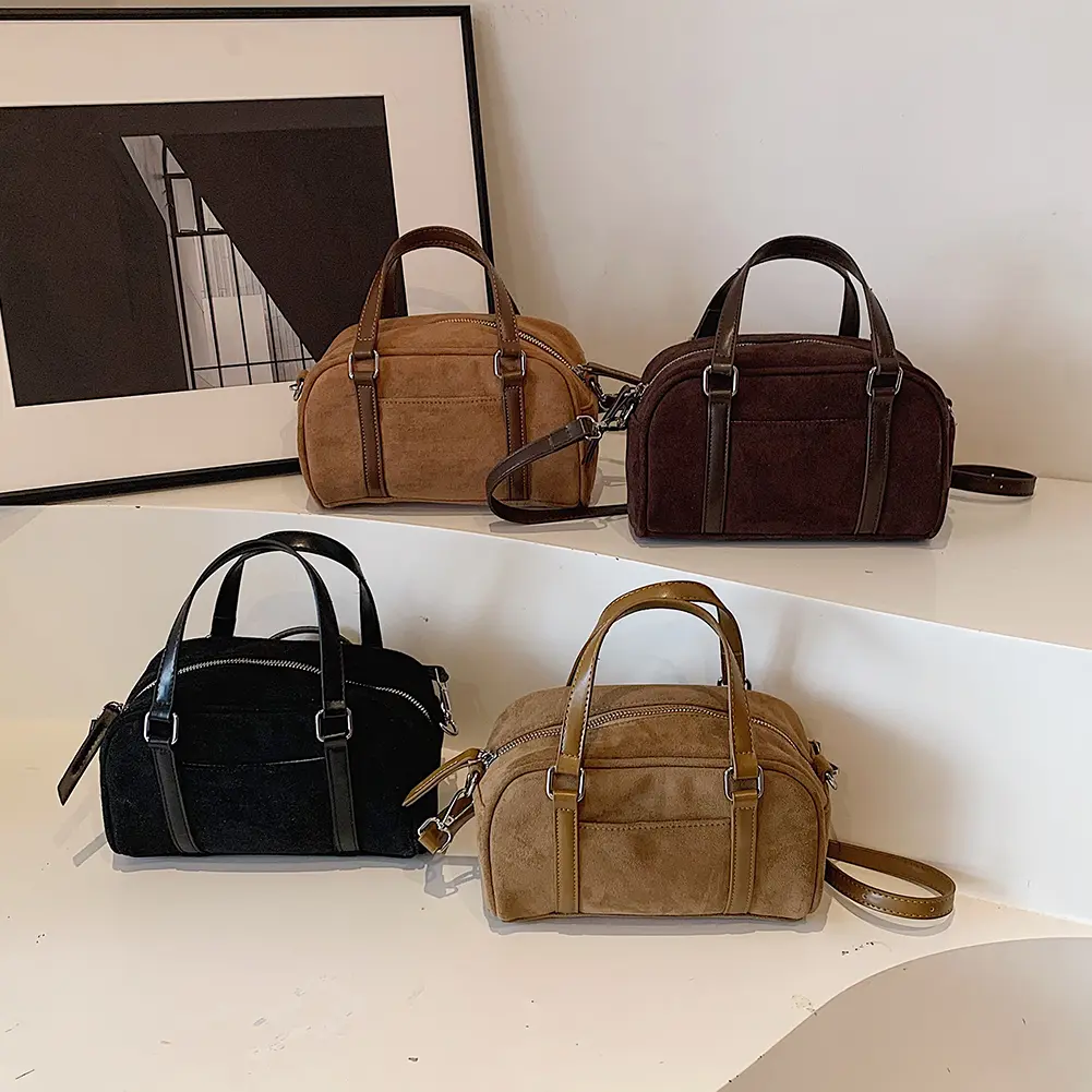Women Suede Shoulder Bag Adjustable Strap Tote Bag with Interior Pocket Top Handle Bag Zipper for Work Travel