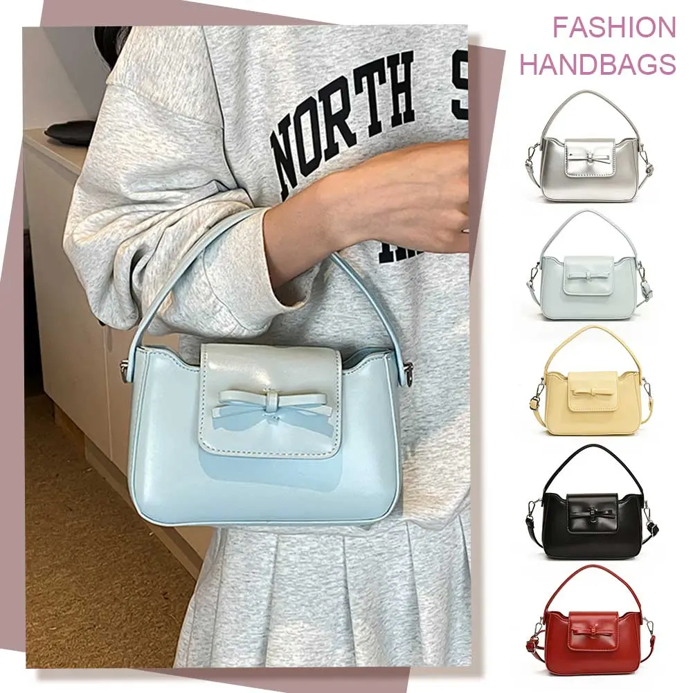 Shoulder Bag for Women Bow Clutch Purse PU Leather Adjustable Strap Underarm Bag Solid Square Bag for Travel Work