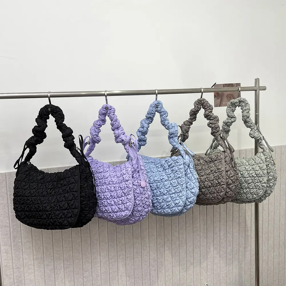 Shoulder Bag Quilted Puffy Handbag for Women Adjustable Strap Carryall Bag Zipper Puff Purse for Travel Work