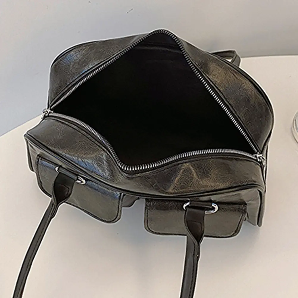 Women Fashion Armpit Bag Double Pocket PU Stylish Underarm Bags Solid Color Simple Commuting Bag Large Capacity Retro Handbag