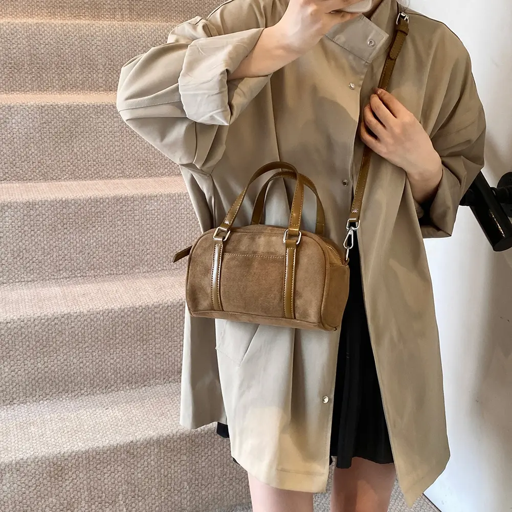 Women Suede Shoulder Bag Adjustable Strap Tote Bag with Interior Pocket Top Handle Bag Zipper for Work Travel