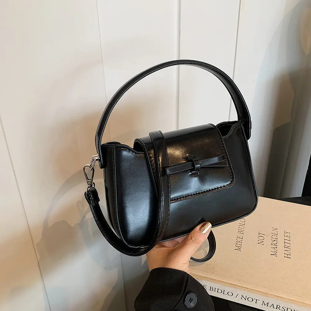 Shoulder Bag for Women Bow Clutch Purse PU Leather Adjustable Strap Underarm Bag Solid Square Bag for Travel Work