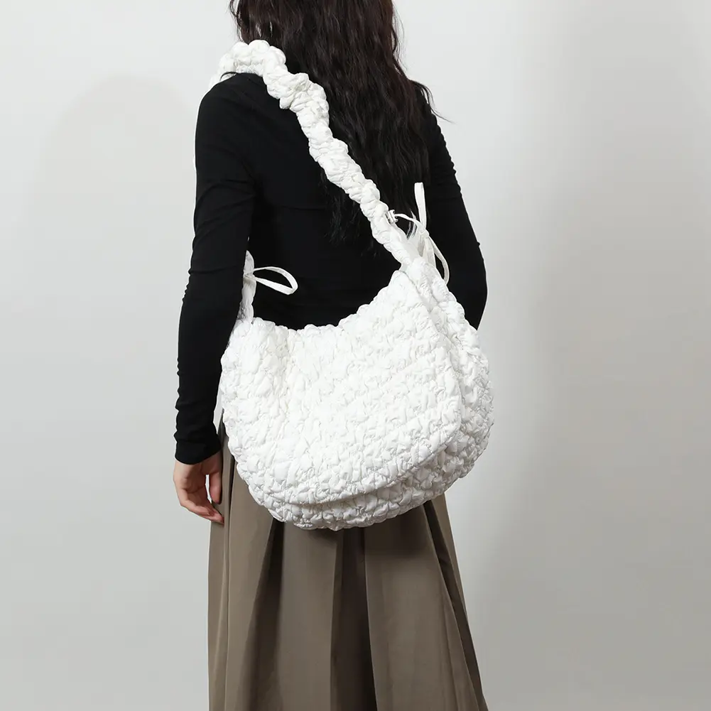 Shoulder Bag Quilted Puffy Handbag for Women Adjustable Strap Carryall Bag Zipper Puff Purse for Travel Work