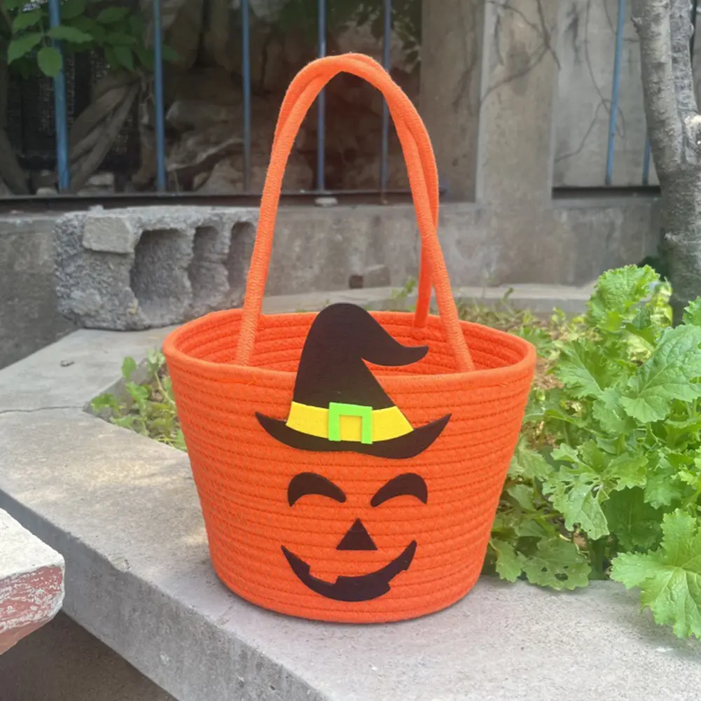 Halloween Pumpkin Bucket Bag with Witch Hat Pumpkin Tote Handbag Candy Storage Bucket for Trick Or Treating